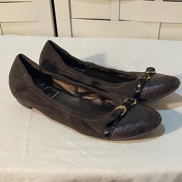 AGL Attilio Guisti Leombruni Dark Brown Suede and Leather Loafers Flats - Picture 1 of 5